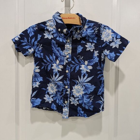 Janie And Jack Blue Hawaiian Button Down Short Sleeve Collared Shirt Boys Size 5 - Picture 2 of 5